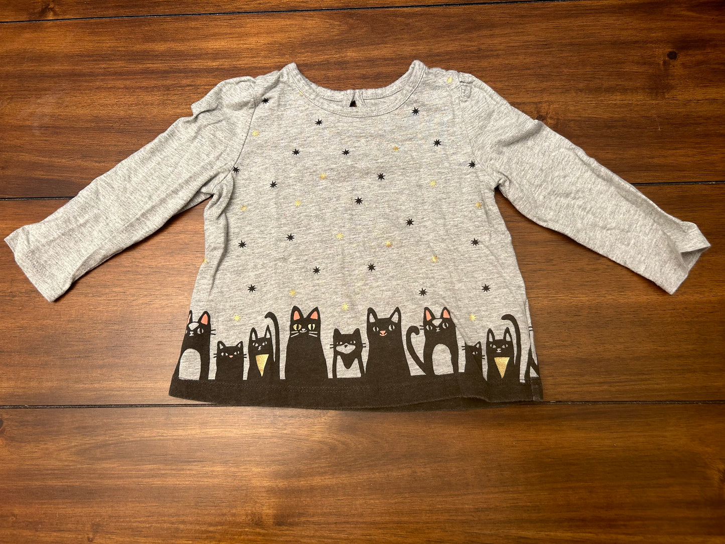#201 Baby Gap Girls Size 12-18M Gray & Black Cat Sweater, Top & Pants Set