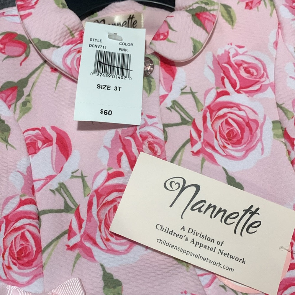 #48 - NWT Nannette Girls 2 piece Pink Floral Dress and Jacket - 3T