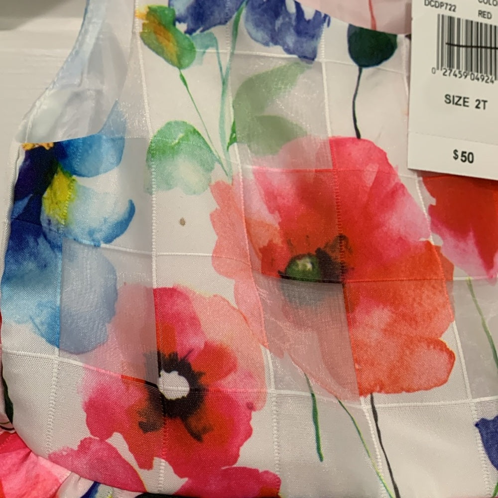 #151 - NWT Nanette Girls Floral Dress with Red Bow - 2T