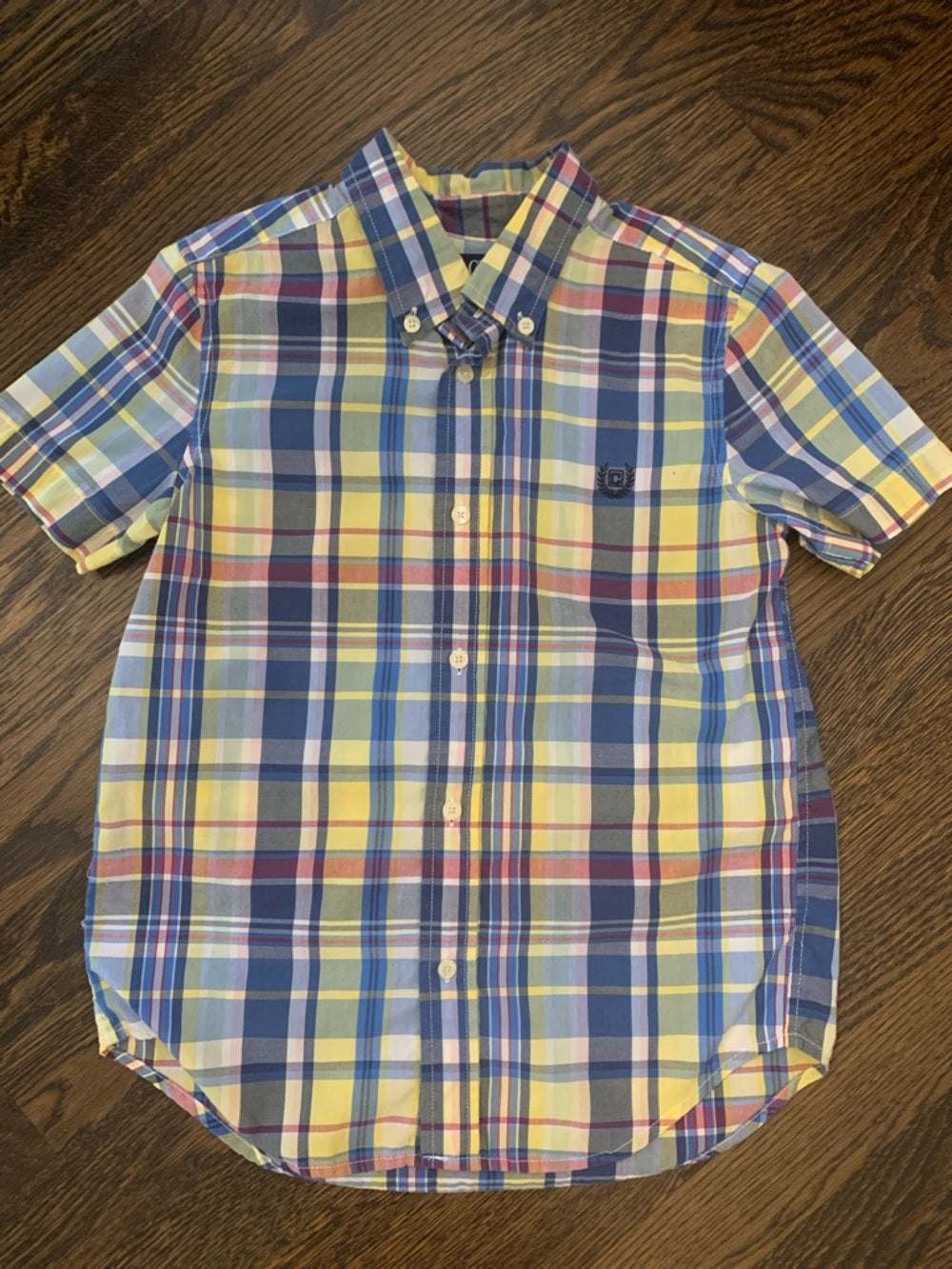 #151 - Chaps Blue and Yellow Plaid Shirt Boys 7
