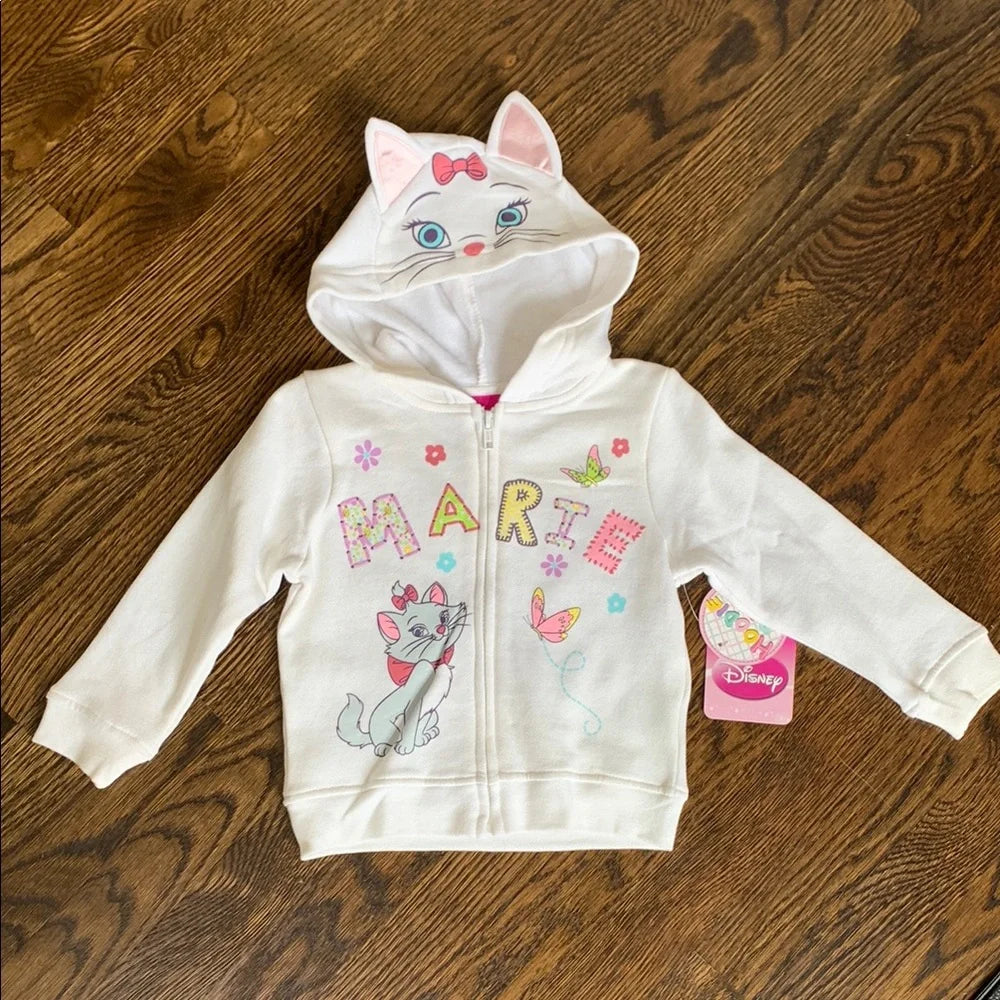 #151 - NWT Disney Kids White Hoodie Sweatshirt with The Aristocrats Marie Cat Design - 24mo