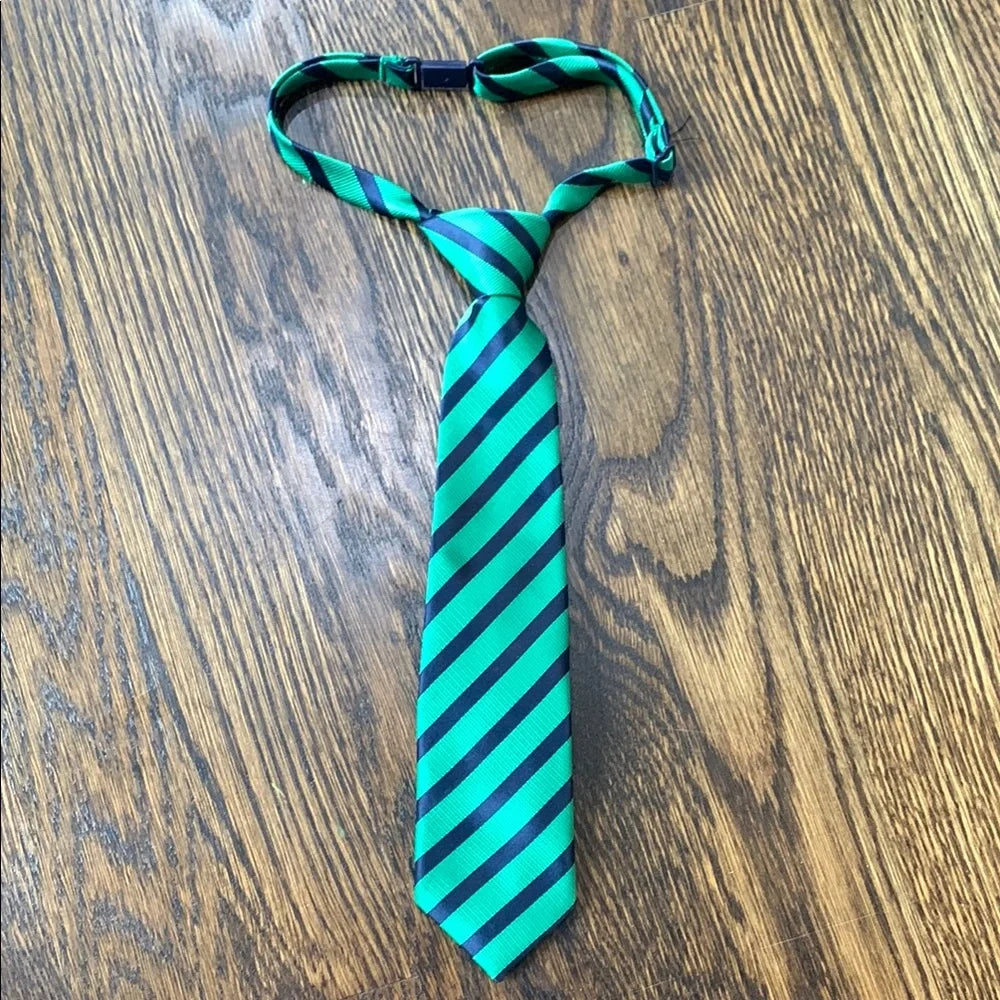 #151 - Boys Green and Navy Striped Tie (24mo-4T)