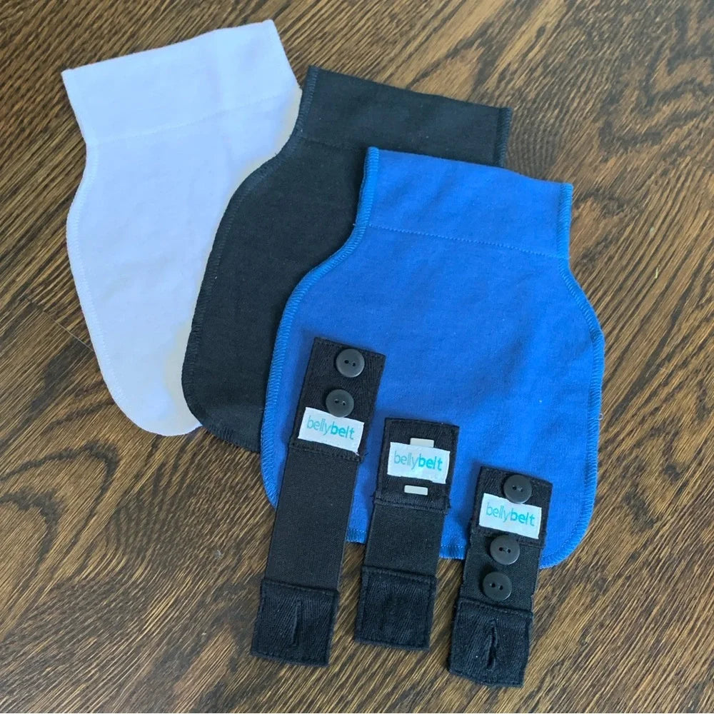 #151 - Belly Belt Maternity Waistband Extender Set - Black, Blue, White - Maternity One Size