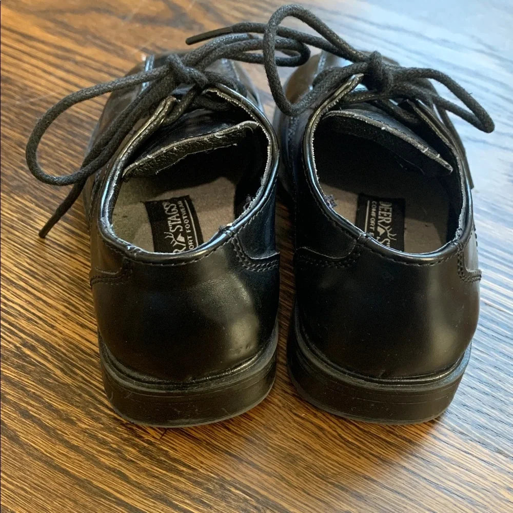 #48 - Black Leather Lace-Up Shoes - Toddler 9M