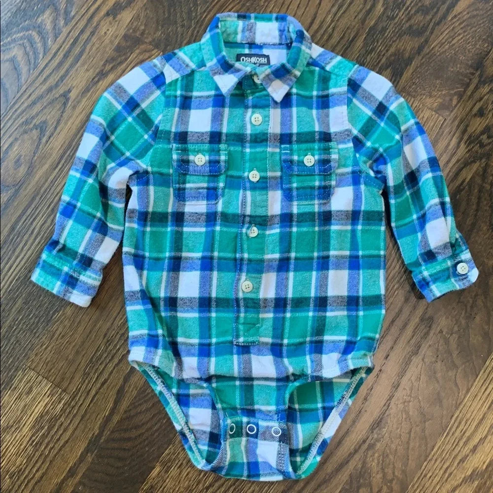 #151 - OshKosh B'gosh Green and Blue Plaid Bodysuit -24mo