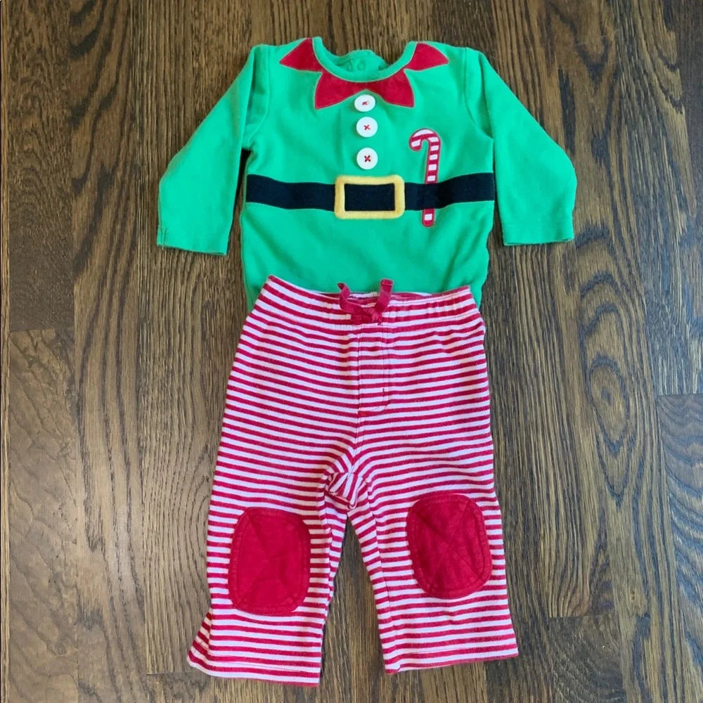 #151 - Gymboree Festive Holiday Green and Red Baby Elf Outfit - 6-12mo