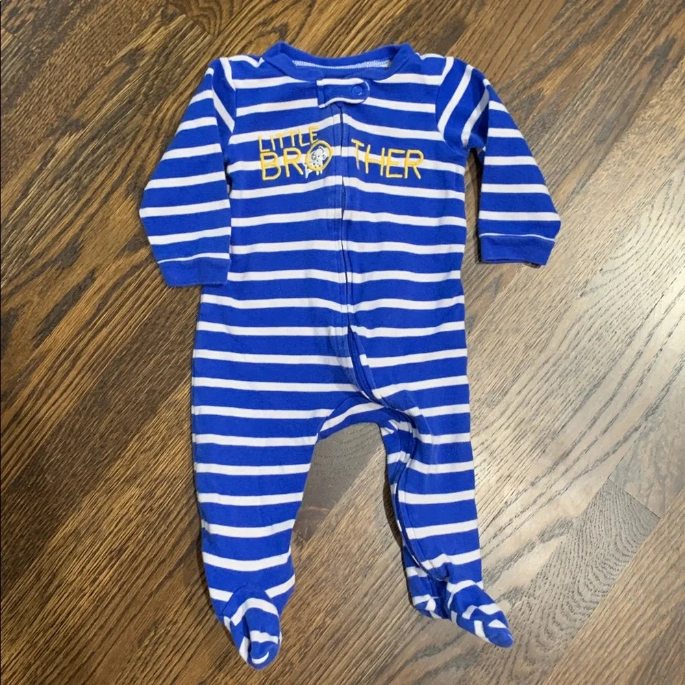 #151 - Blue and White Striped "Little Brother" Baby Onesie 6-9mo