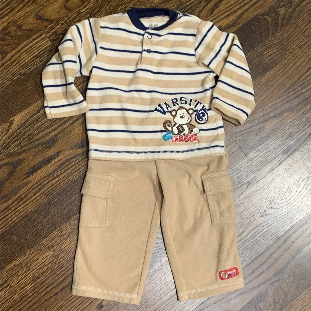 #151 - Striped Monkey Varsity Football League Baby Outfit - Boys 12mo