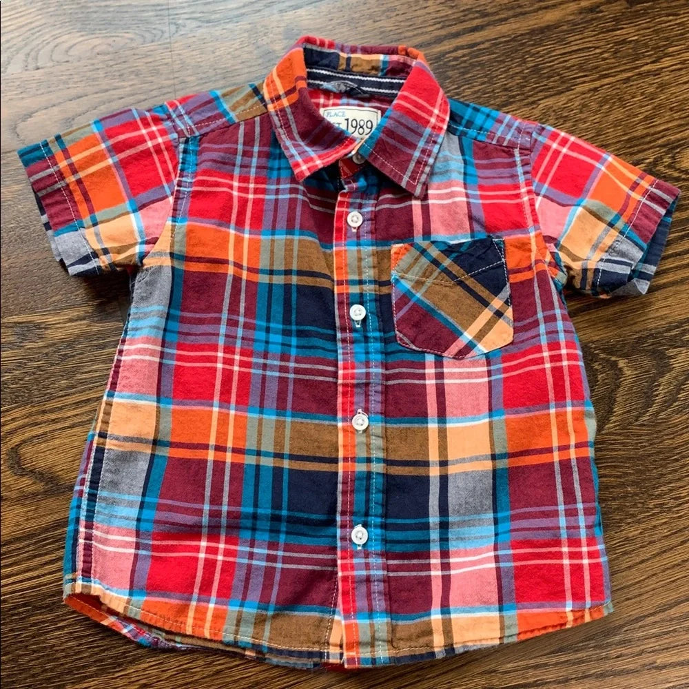 #151 - The Children's Place Colorful Plaid Short Sleeve Shirt - 18-24mo