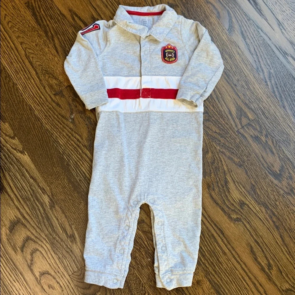 #151 - Carter's Gray Romper with Red "Mommy's All Star" Patch -Boys 12m
