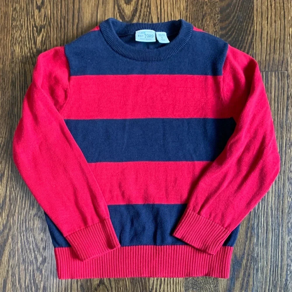 #151 - The Children's Place Red and Navy Striped Sweater - Boys XS(4)
