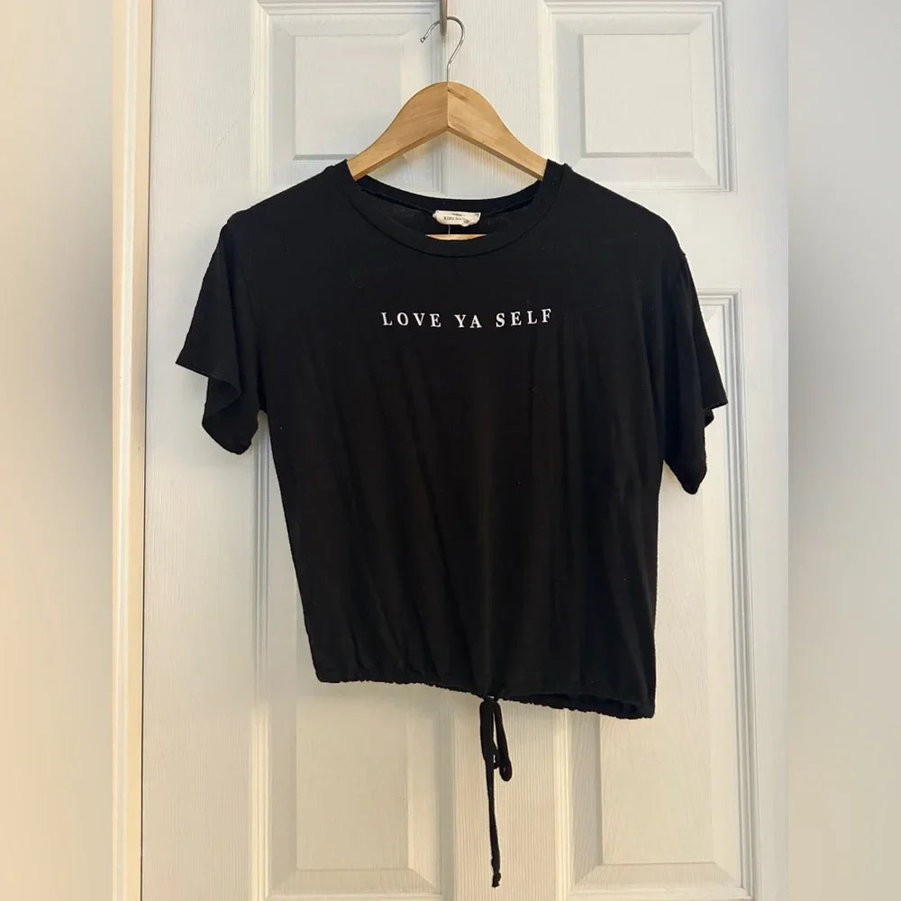Women's LOVE YA SELF Black Cropped Tee - Size S