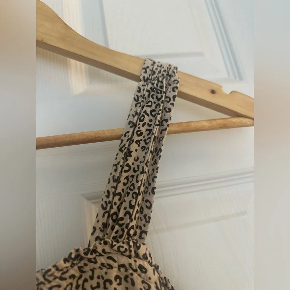 Women's Leopard Print Smocked Button-Front Midi Sundress - Size XS