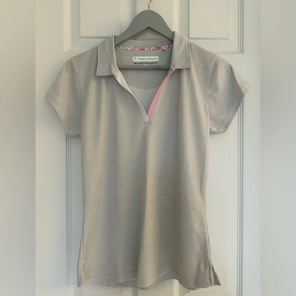 Women’s Pebble Beach Dry-Luxe Performance Polo Shirt -Size Medium - Gray