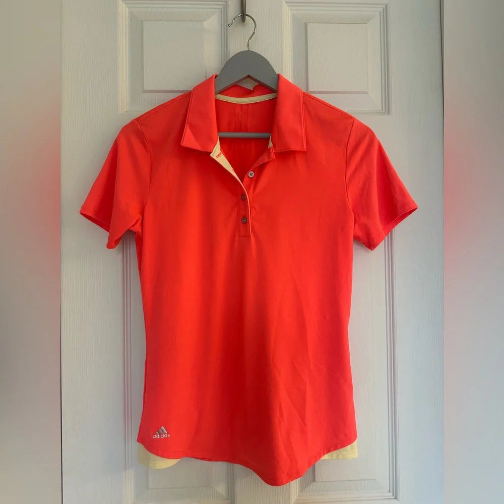Women’s Adidas Performance Polo Shirt Bright Coral Orange Athletic Golf - Size Small
