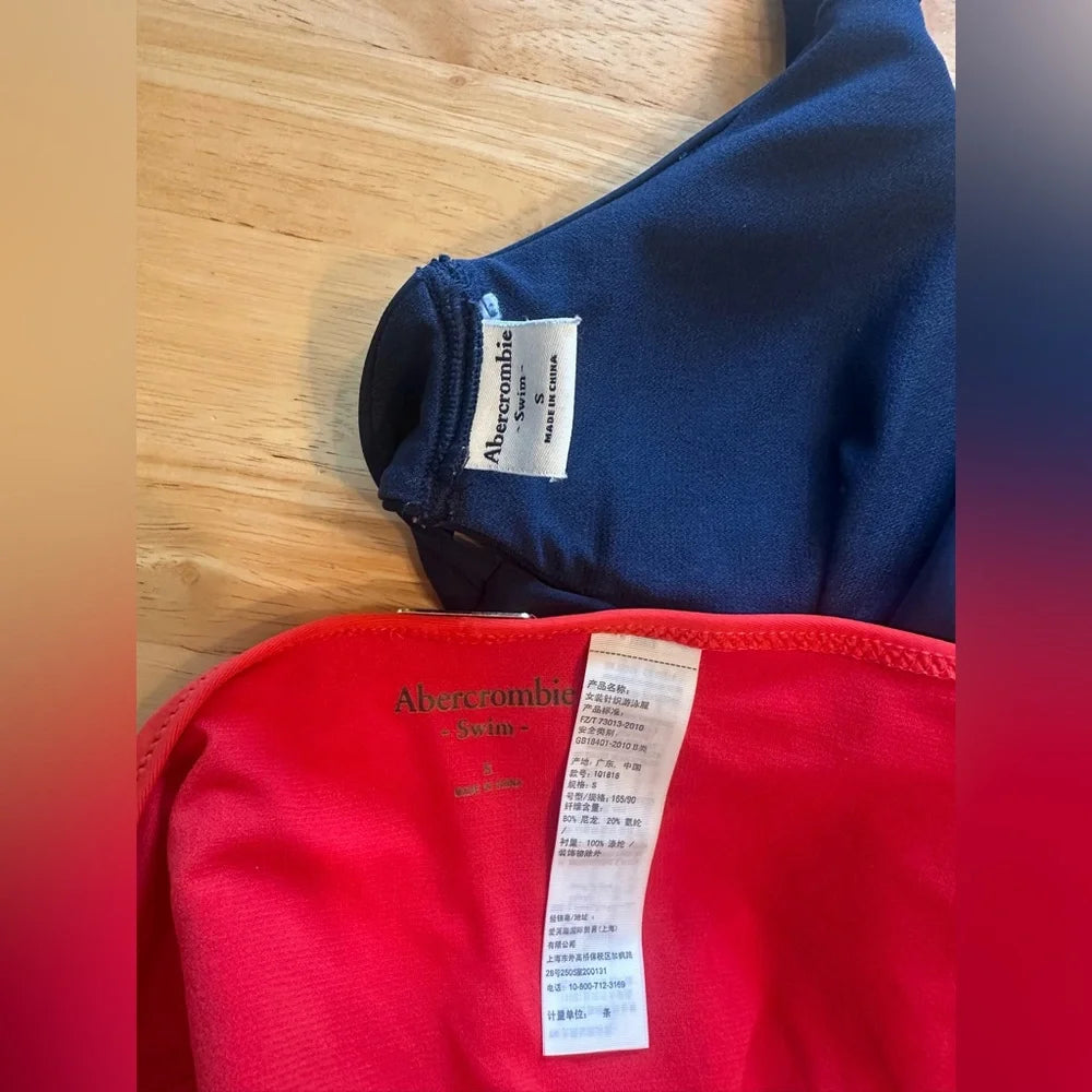 Women's Abercrombie Swim Bikini Set | Size Small | Red Bottoms & Navy Halter Top