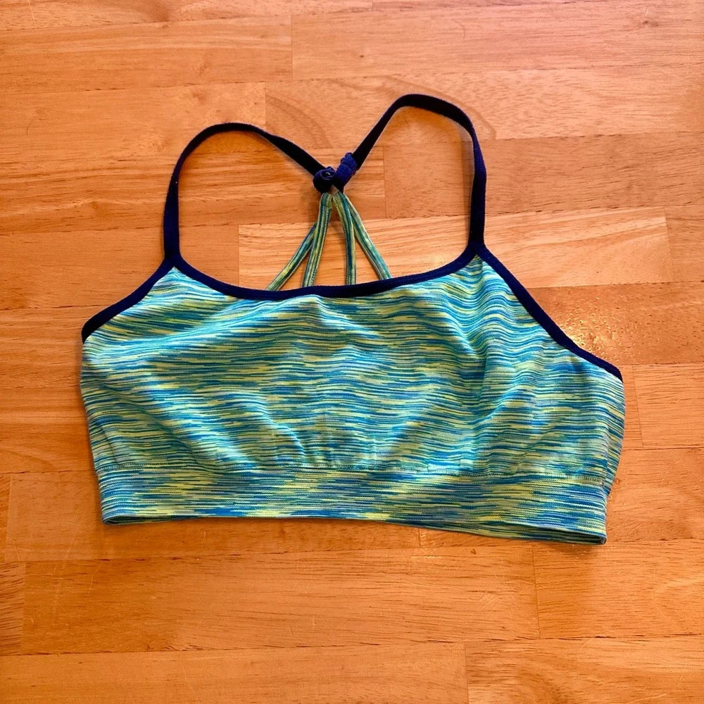 Women's Green & Blue Strappy Back Sports Bra | Low–Medium Support - Size Small