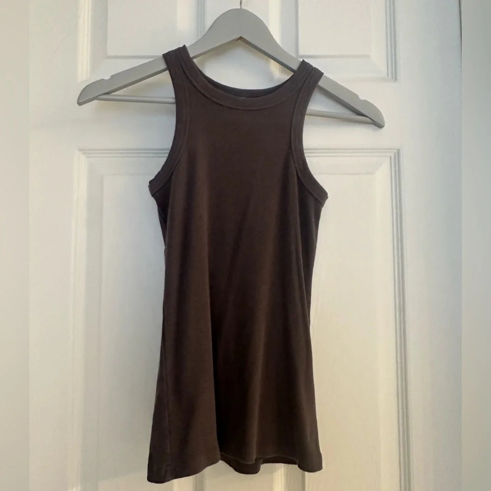 Women’s Charcoal Ribbed Tank Top – Size Small Fitted High Neck Tank