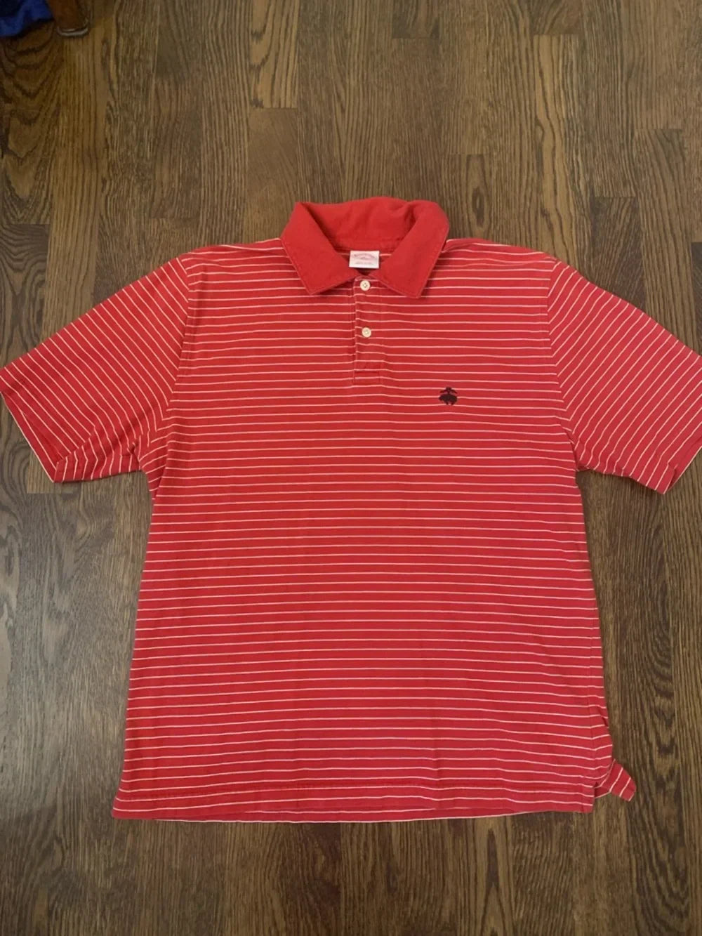 #48 - Brooks Brothers Men's Red Striped Polo Shirt - Men's Medium
