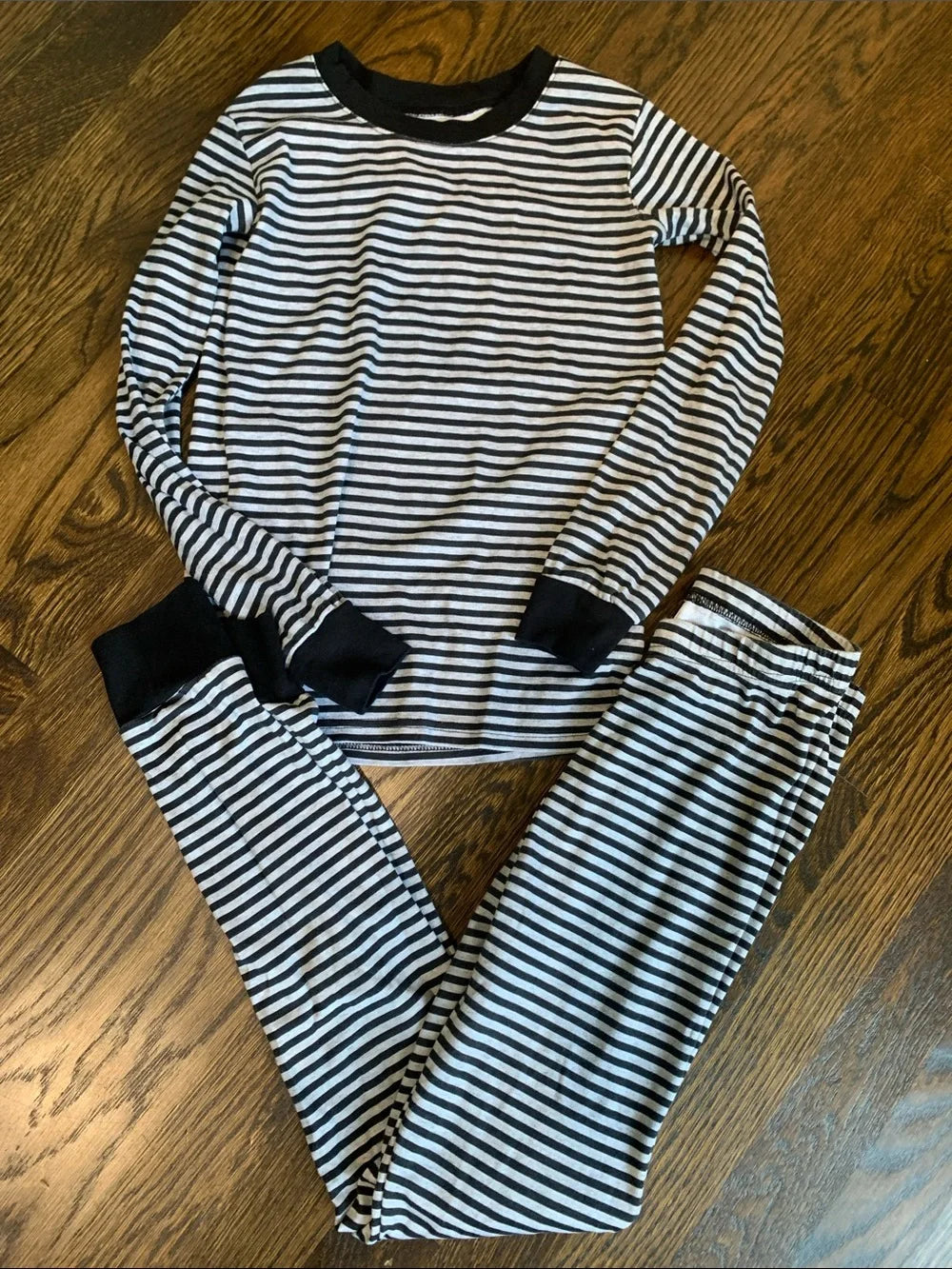 #151 - The Children's Place Kids Black & Gray Striped Pajama Set - Size 10