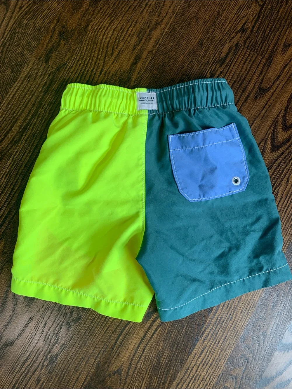 #151 - GAP Boys' Colorblock Swim Shorts - Neon Yellow, Teal, Light Blue - Small (6-7)