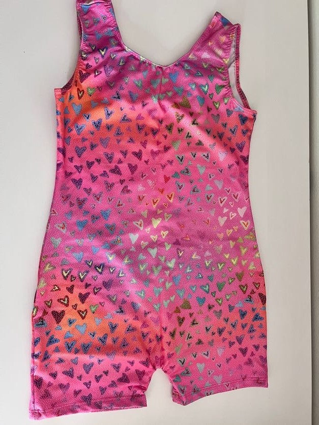 #176 - Pink heart girls gymnastics leotard | S