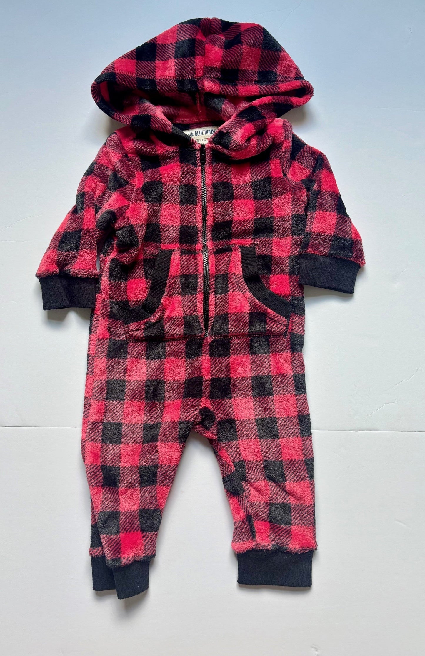 #43 Little Blue House Fleece Zip Romper Boys 6 to 12m EUC