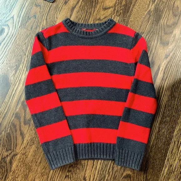 #181 Boys Red and Gray Striped Sweater - Size 8