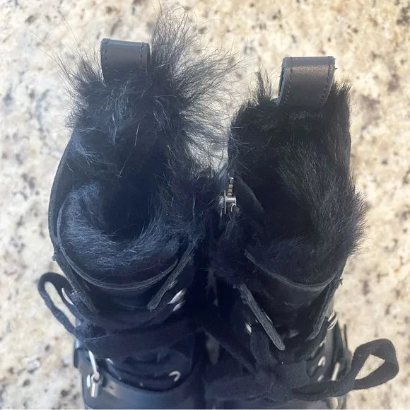 #118 | Size 8 | Women's Allsaints Combat Boots Black Leather Side Zip Donita Womens Size 38