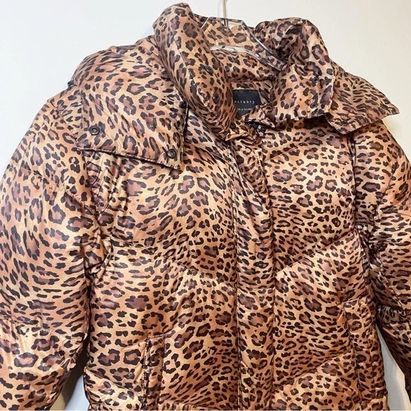 #118 | Size S | Women's NWT Sanctuary Leopard Print Down Quilted Hooded Jacket Puffer Womens Sz Small
