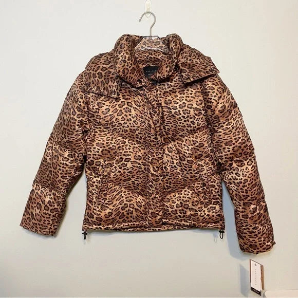 #118 | Size S | Women's NWT Sanctuary Leopard Print Down Quilted Hooded Jacket Puffer Womens Sz Small