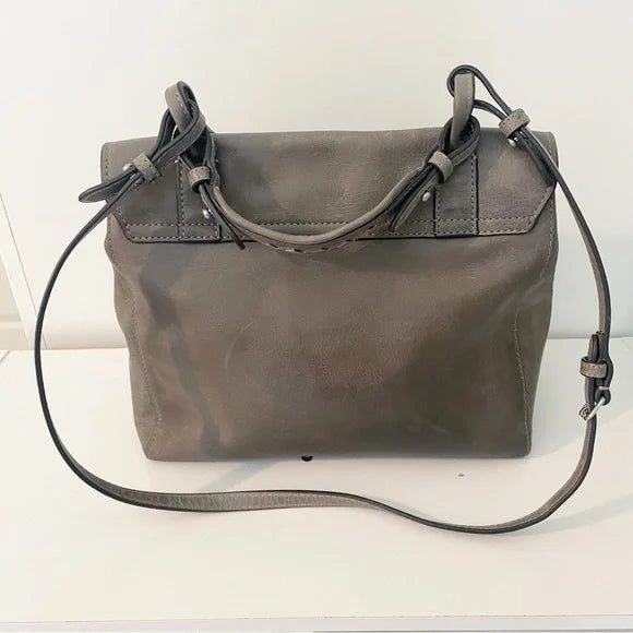 #118 | NEW Women's Frye Reed Flap Satchel Dove Gray Distressed Leather