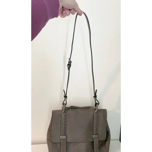 #118 | NEW Women's Frye Reed Flap Satchel Dove Gray Distressed Leather