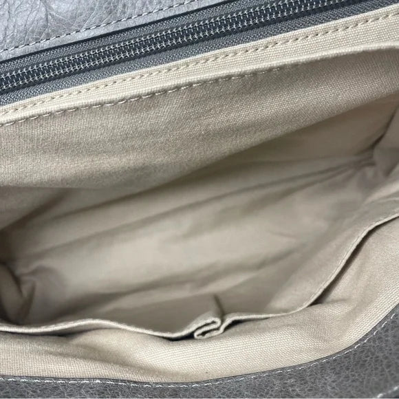 #118 | NEW Women's Frye Reed Flap Satchel Dove Gray Distressed Leather