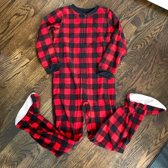 #181 - EUC Carter's Buffalo Plaid One-piece Footed Big Kid Pajamas PJs - Size 8