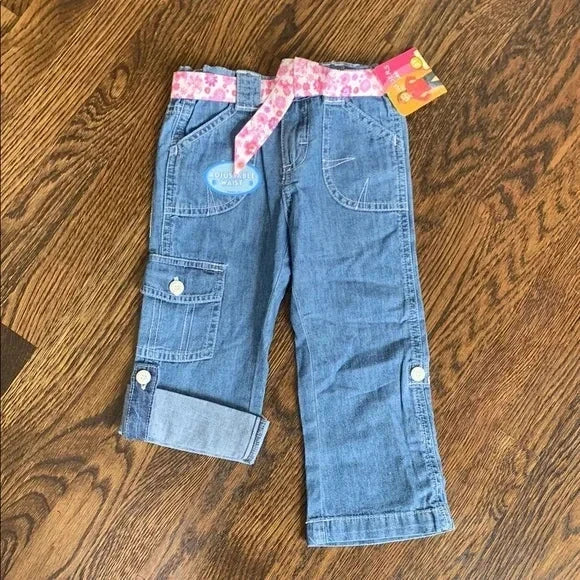 #181 - NEW Lee Blue Denim Jeans Kids Cargo Pants with Pink Belt - 3T
