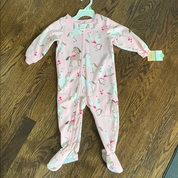 #91 NWT Girls Pink Unicorn Cozy Fleece Kids One Piece Footie Pajamas PJs 18mo