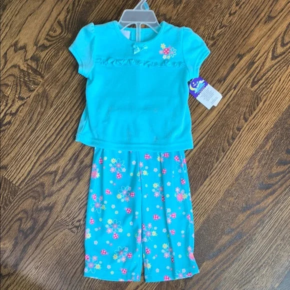 #181 - NEW Floral Blue Kids Girls Pajamas 2pc set - 12mo