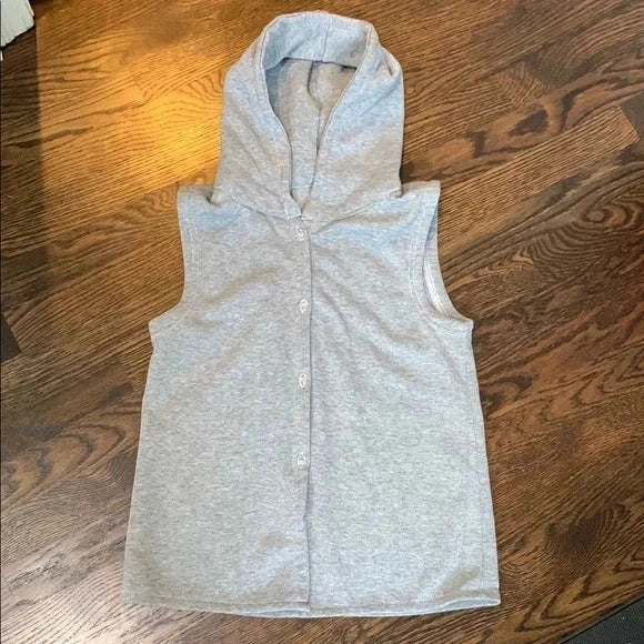 #181 Girls Gray Sleeveless Hoodie Vest - Medium