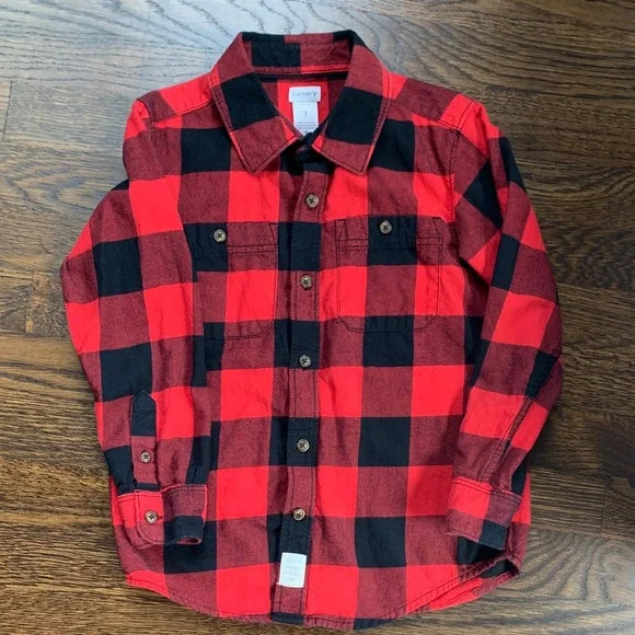 #181 - Carter's Red and Black Buffalo Check Button Down Shirt - Boys 7