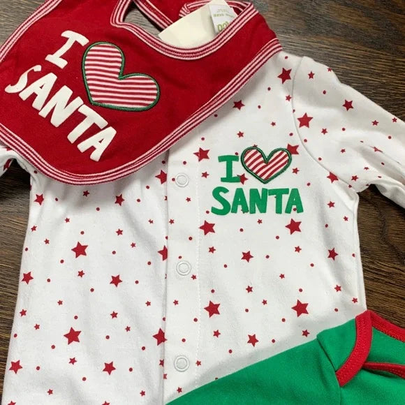 #181 - NWT I Love Santa Kids One Piece and Onesie Set - Green and White - 3months *REDUCED*