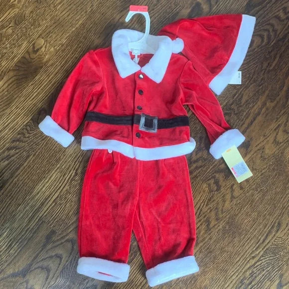 #91 - REDUCED NWT Kids Santa 3pc Holiday Outfit with matching hat - 3-6mo