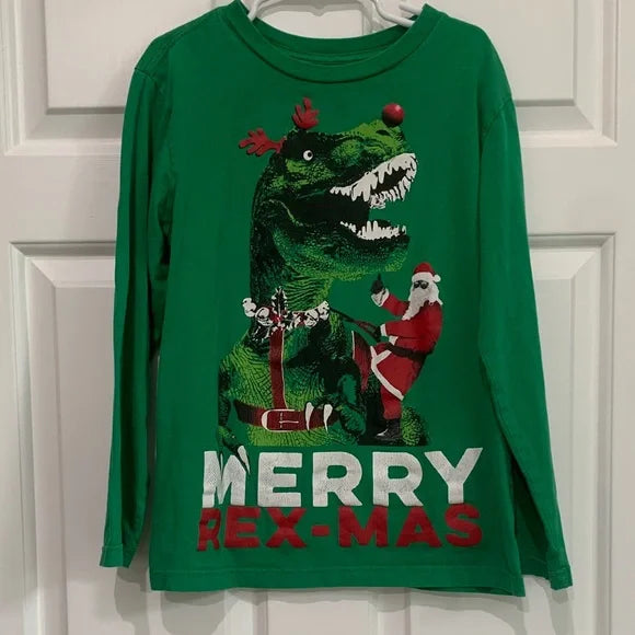 #181 - the Children's Place Green Merry Rex-Mas Kids Shirt - Medium 7/8