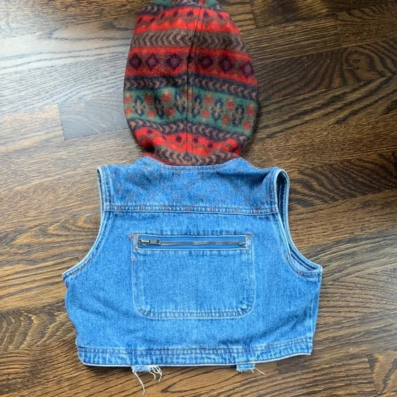 #181 - Hooded Denim Crop Kids Vest - Size 5 *REDUCED*