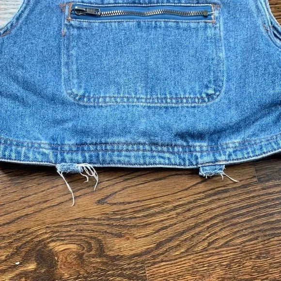 #181 - Hooded Denim Crop Kids Vest - Size 5 *REDUCED*