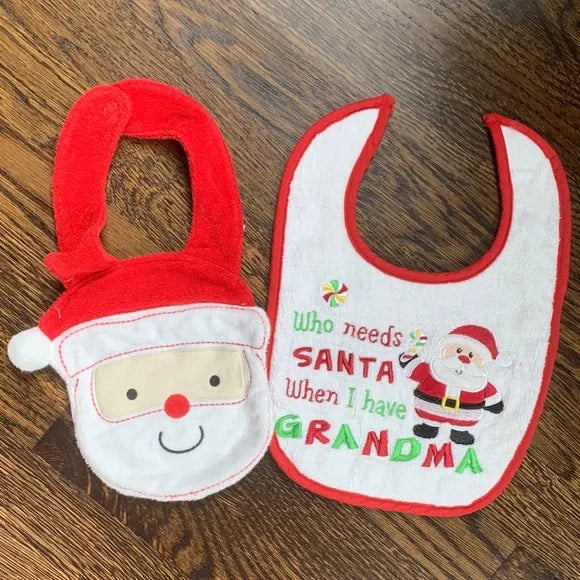 #91 - Festive Santa Christmas Holiday Baby Bibs