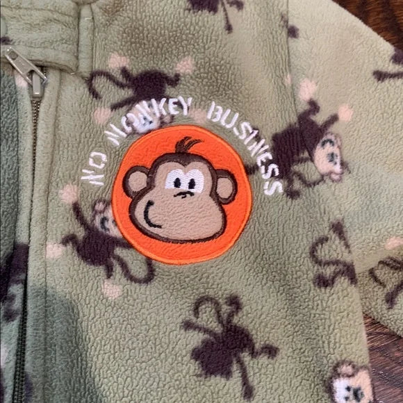 #91 - Green Monkey Print Baby Onesie Pajamas - 24mo