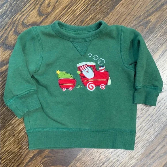 #91 - REDUCED Jumping Beans Green Holiday Christmas Sweatshirt with Santa Train - 9mo
