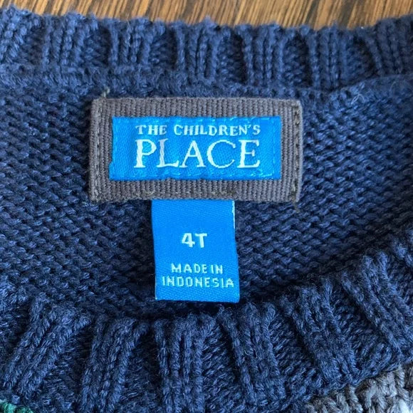 #91 - REDUCED The Children's Place Kids Navy Sweater with Colorful Diamond Pattern - 4T