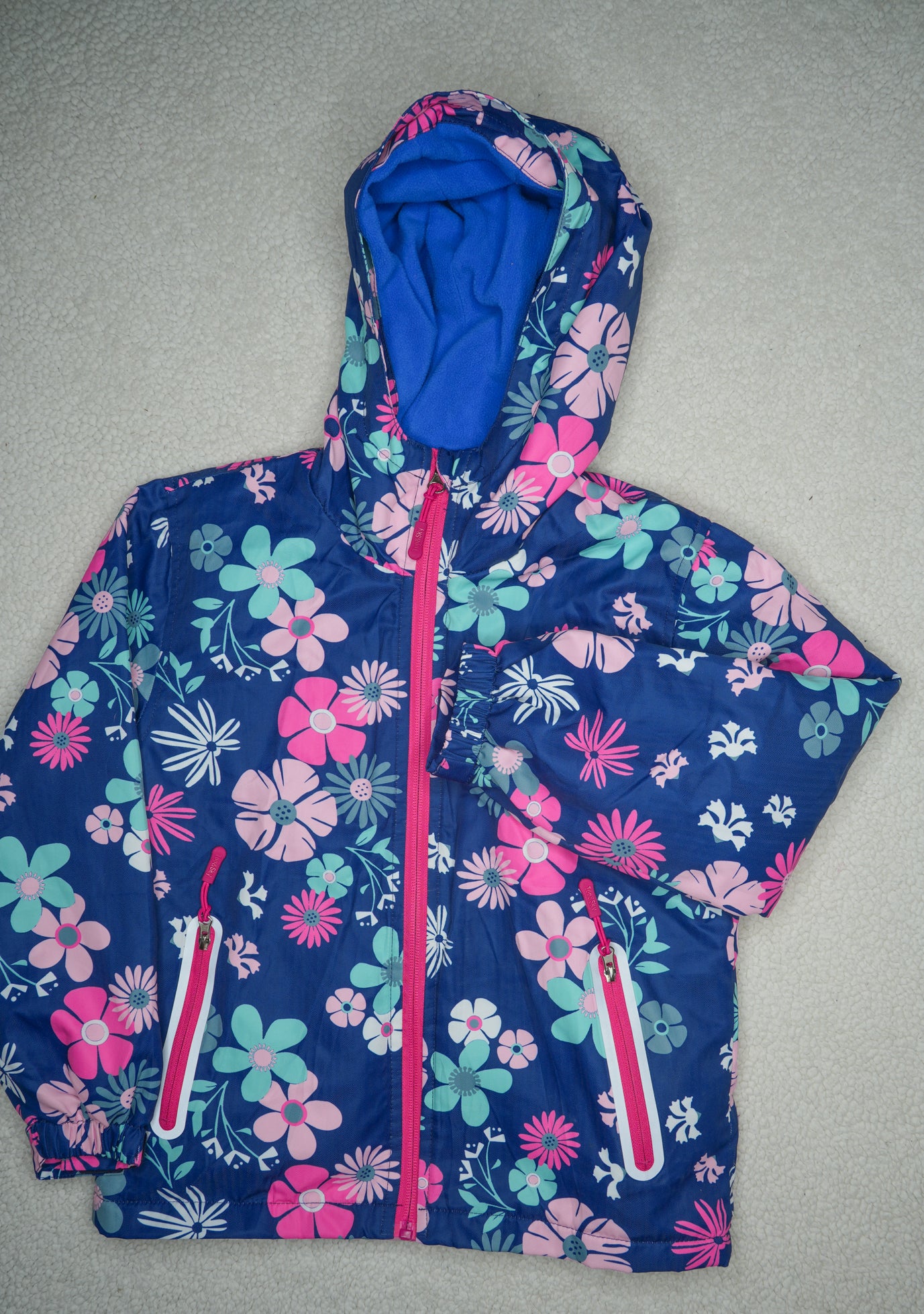 #31 Girls' Purple Flower Lined Coat, Size 6/7